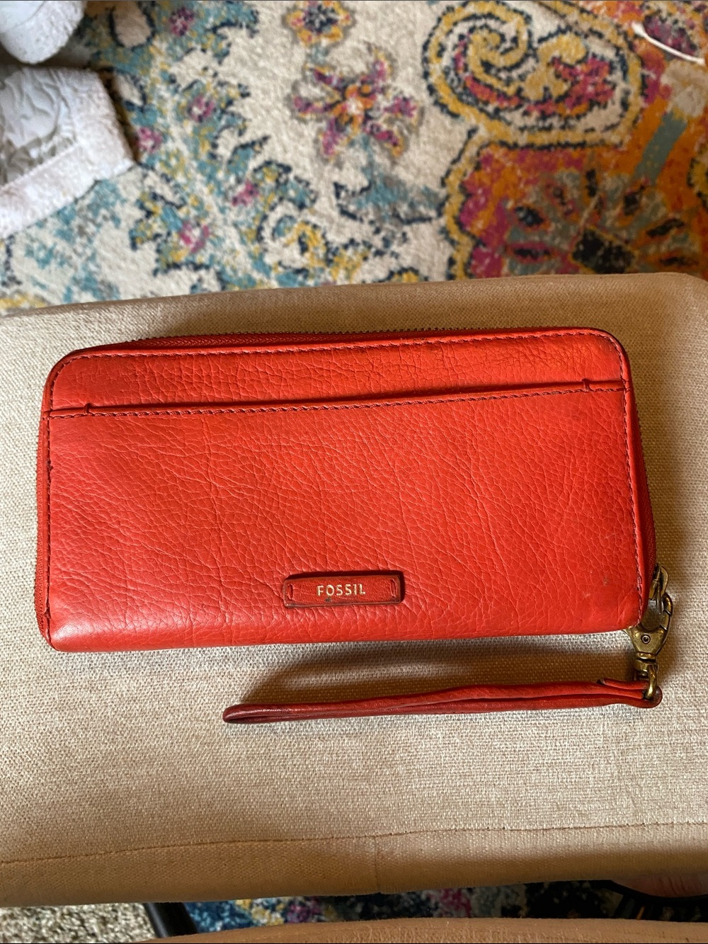 Fossil Orange Leather Zip Wristlet Wallet
